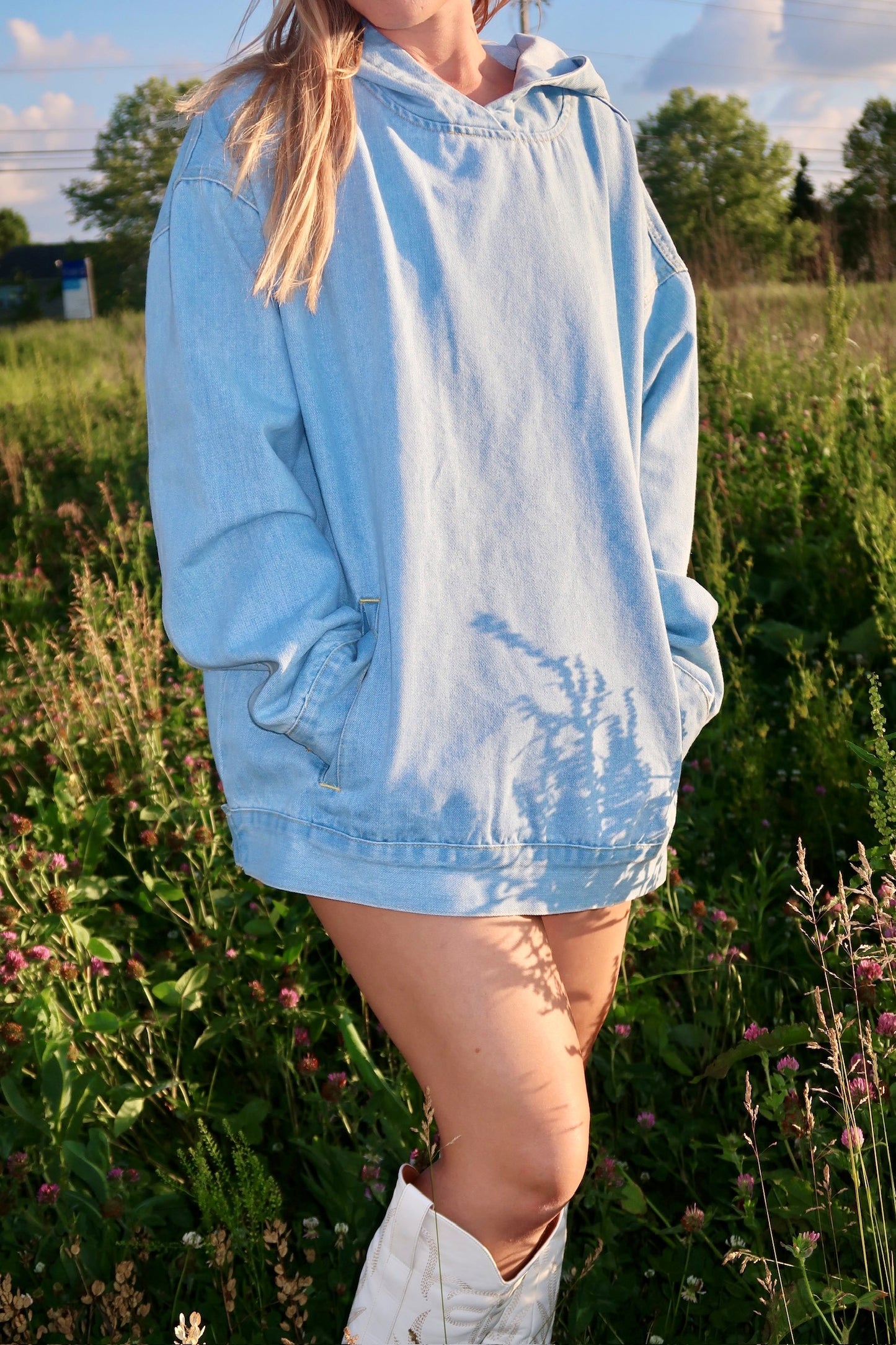 Raelynn Denim Hooded Sweatshirt