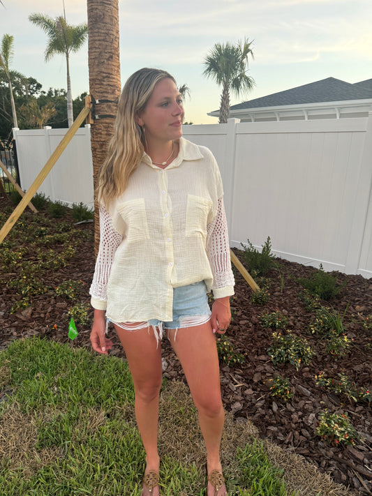 Crochet Sleeve Button Down Top