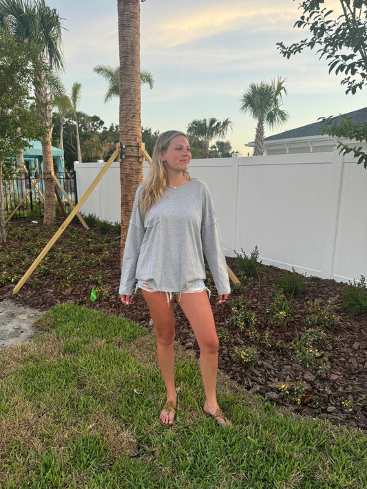 Hailey Gray Oversized Pocketed Long Sleeve