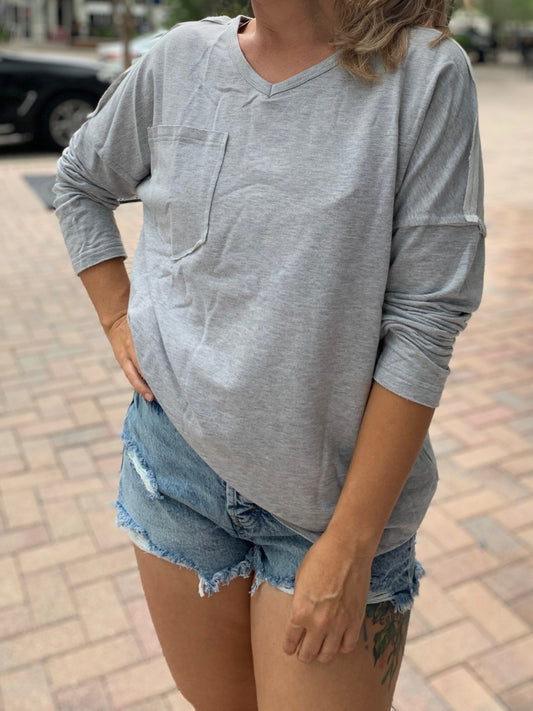 Hailey Gray Oversized Pocketed Long Sleeve