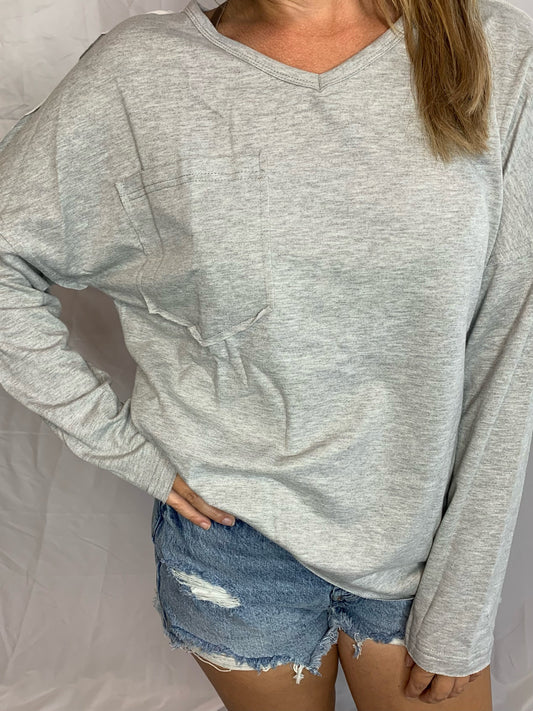 Hailey Gray Oversized Pocketed Long Sleeve